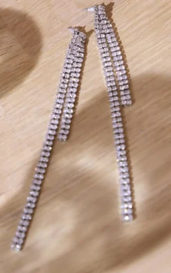 Silver Thin Diamante Statement Earrings