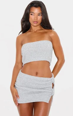 Silver Tinsel Knit Bandeau Top