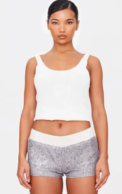 Silver Waistband Detail Sequin Mini Shorts