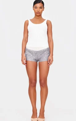 Silver Waistband Detail Sequin Mini Shorts