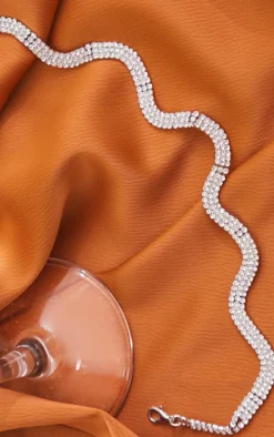 Silver Wave Diamante Choker Necklace