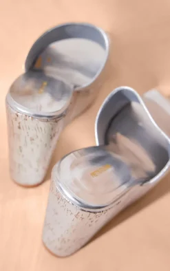 Silver Wide Fit Heeled Wedge Mule Sandals