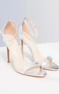Silver Wide Fit Clover Single Strap Heeled Sandal