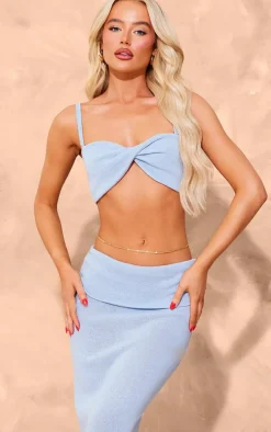 Sky Blue Knitted Twist Cami Crop Top