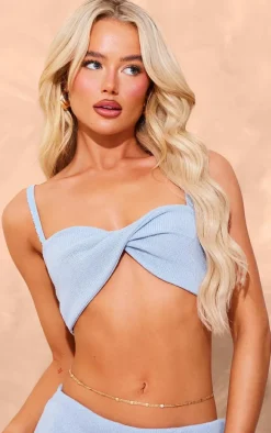 Sky Blue Knitted Twist Cami Crop Top