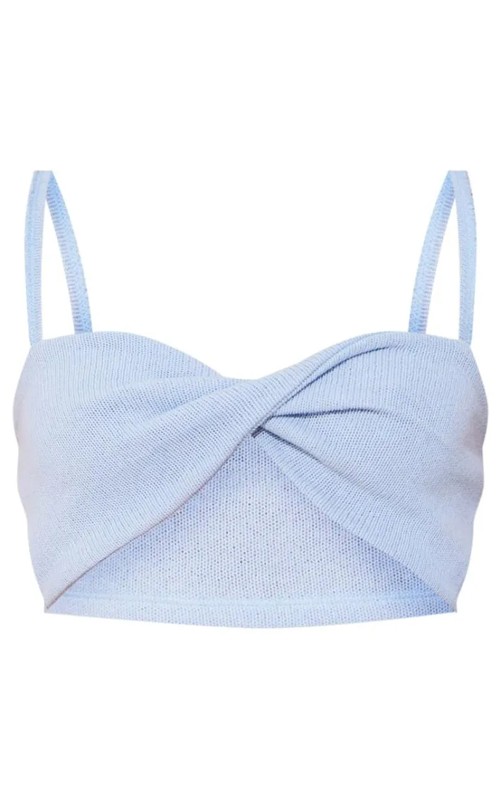 Sky Blue Knitted Twist Cami Crop Top