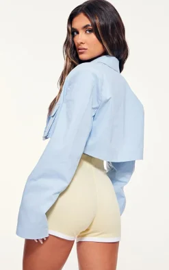 Sky Blue Linen Look Pocket Detail Super Cropped Blazer