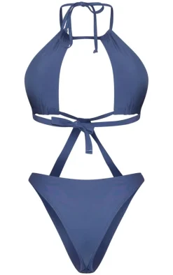 Slate Grey Halter Neck Cut Out Swimsuit