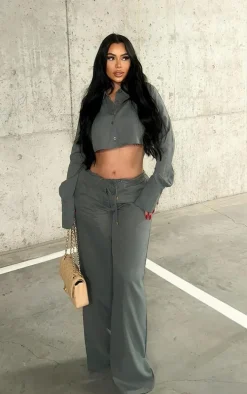 Slate Grey Oversized Drawstring Straight Leg Pants