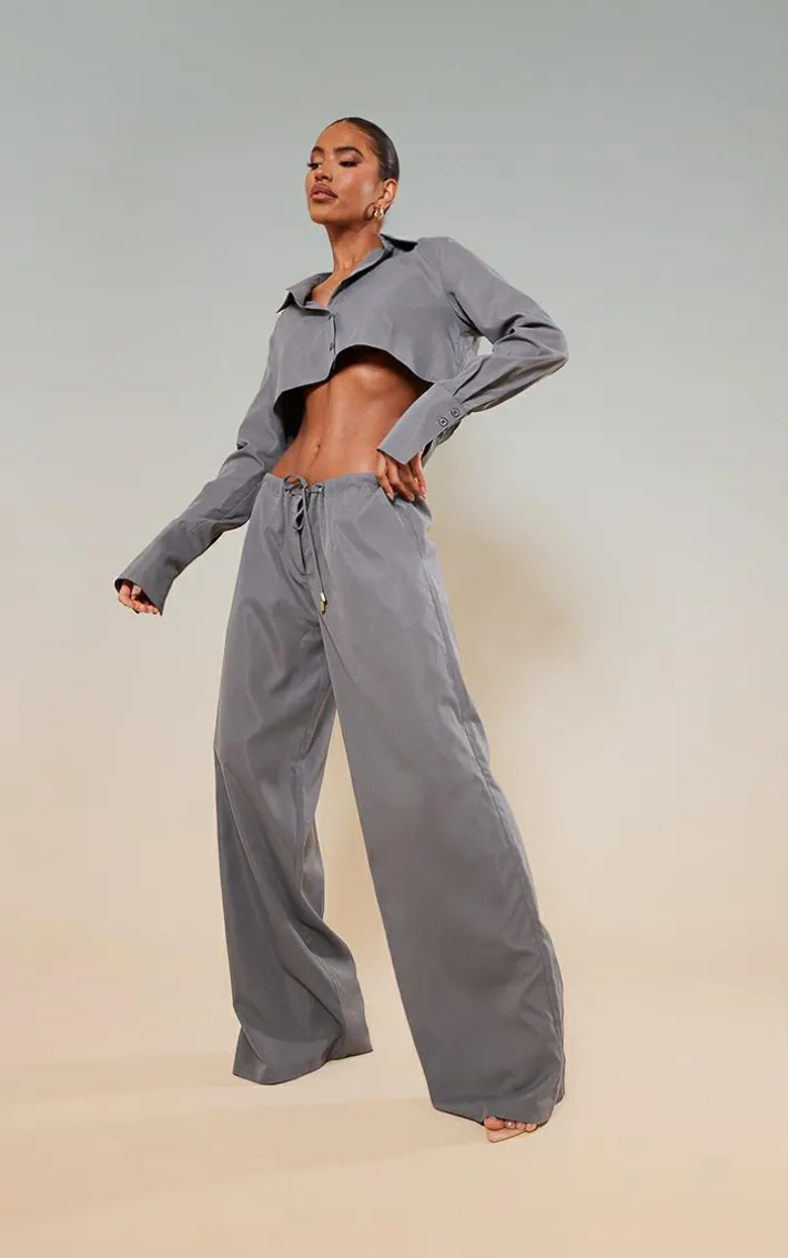 Slate Grey Oversized Drawstring Straight Leg Pants
