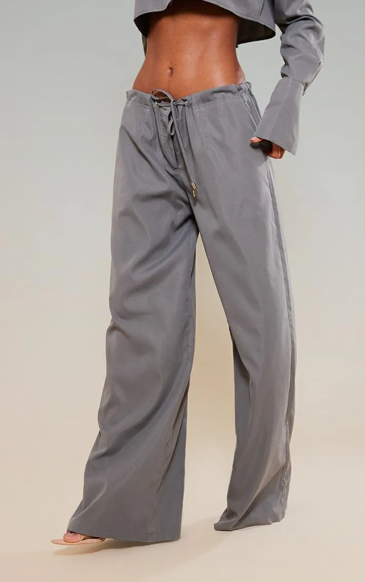 Slate Grey Oversized Drawstring Straight Leg Pants