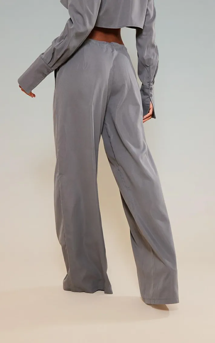 Slate Grey Oversized Drawstring Straight Leg Pants