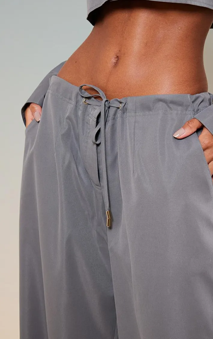 Slate Grey Oversized Drawstring Straight Leg Pants