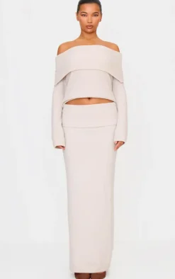 Slate Grey Soft Knit Foldover Maxi Skirt