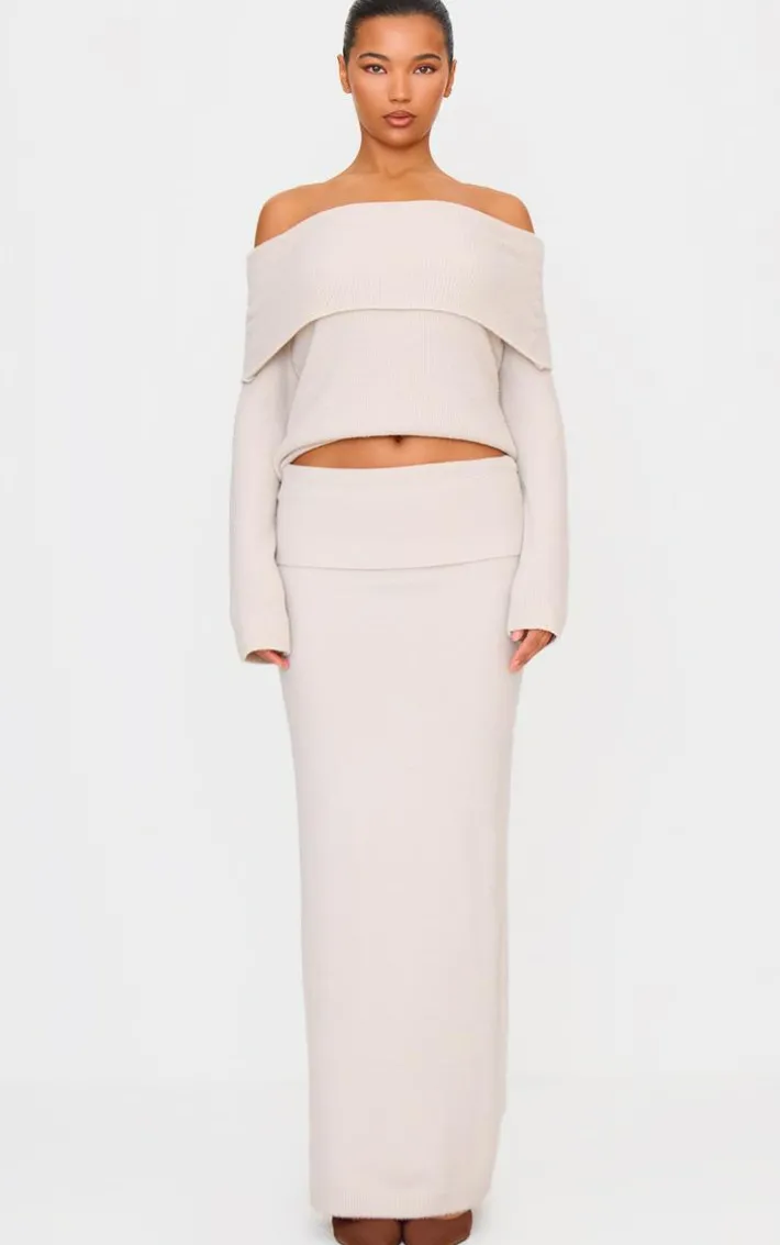 Slate Grey Soft Knit Foldover Maxi Skirt