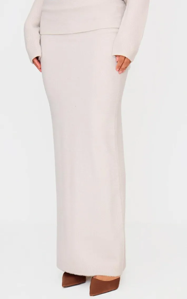 Slate Grey Soft Knit Foldover Maxi Skirt