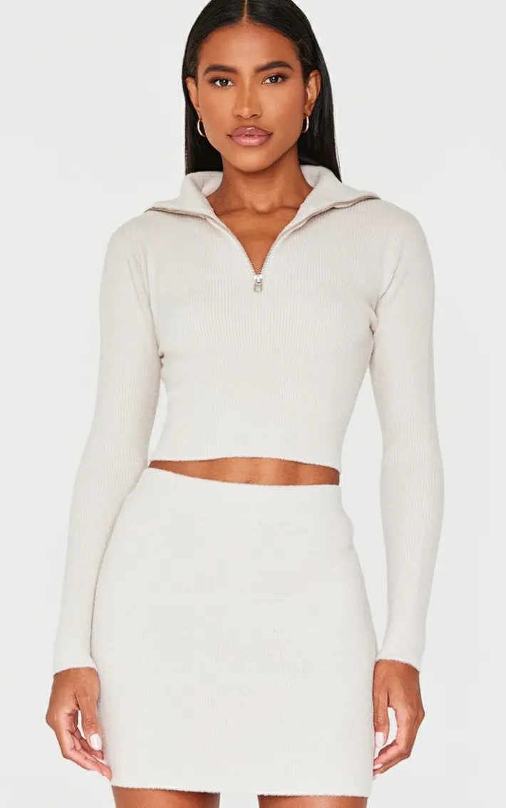 Slate Grey Soft Knit Mini Skirt