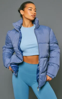 Slate Grey Soft Touch Nylon Longline Padded Panel Puffer Coat