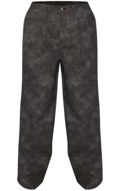 Slate Washed Faux Leather Dart Pocket Straight Leg Pants