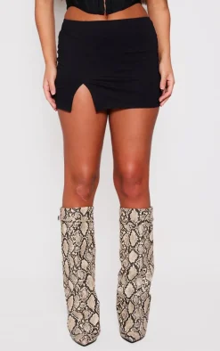 Snake Print PU Fold Over Knee Block Heeled Boots