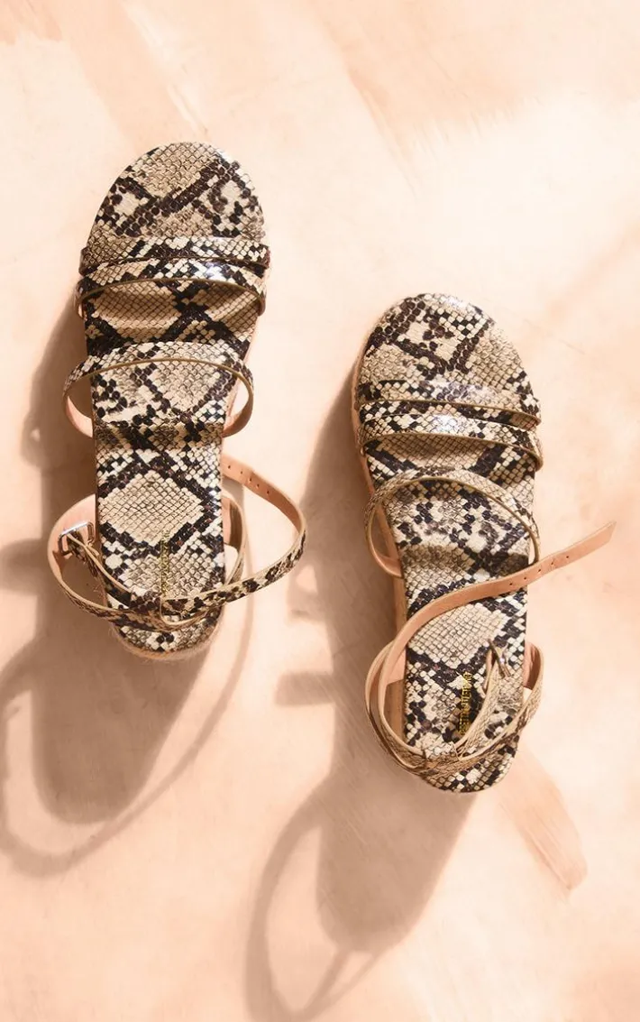 Snake Print PU Round Toe Espadrille Wedge Heeled Sandals