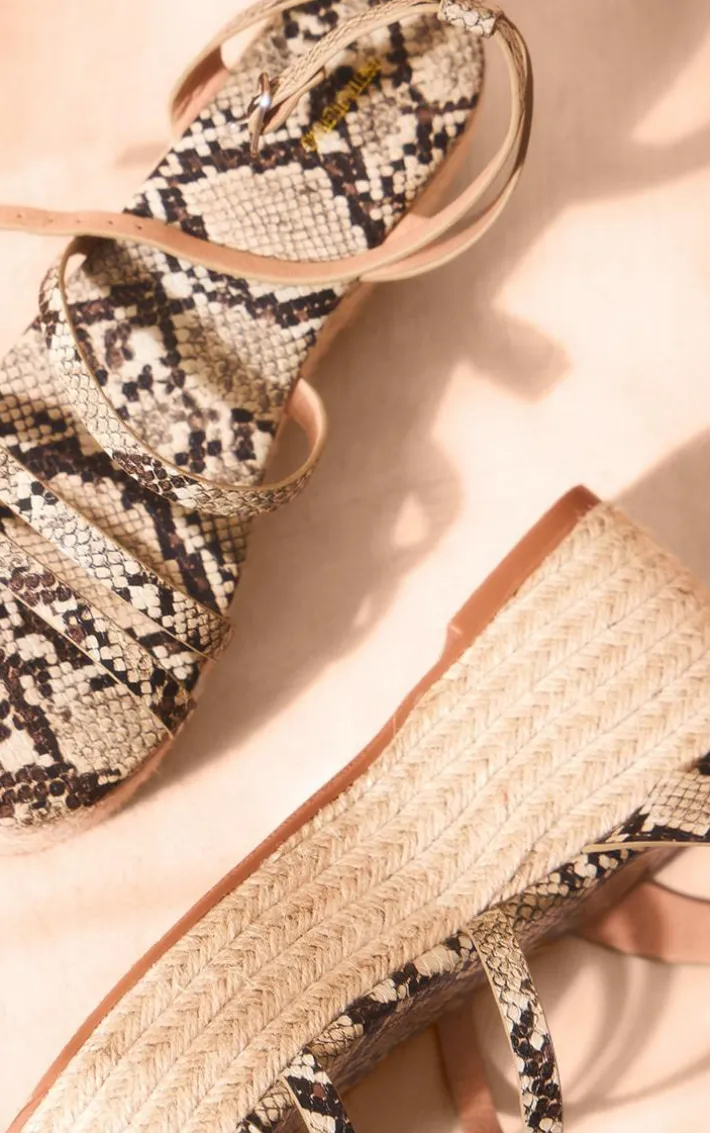 Snake Print PU Round Toe Espadrille Wedge Heeled Sandals