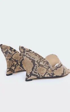 Snake Print PU Square Toe Wedge Heeled Sandals