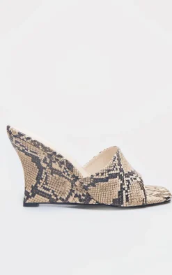 Snake Print PU Square Toe Wedge Heeled Sandals