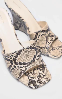 Snake Print PU Square Toe Wedge Heeled Sandals