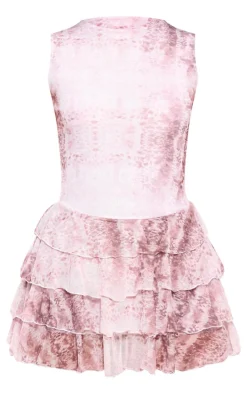 Snake Print Tiered Ruffle Crew Neck Mini Dress