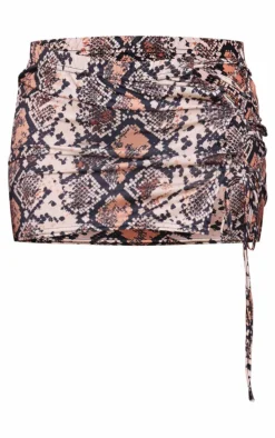 Snake Printed Lace Up Detail Slinky Jersey Low Rise Micro Mini Skirt