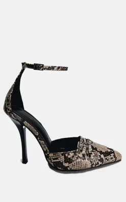 Snake Pu Point Toe Buckle Detail Court Heels