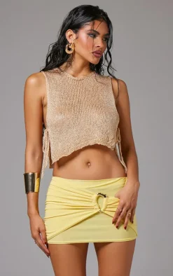 Sorbet Yellow Slinky Ring Detail Low Rise Micro Mini Skirt