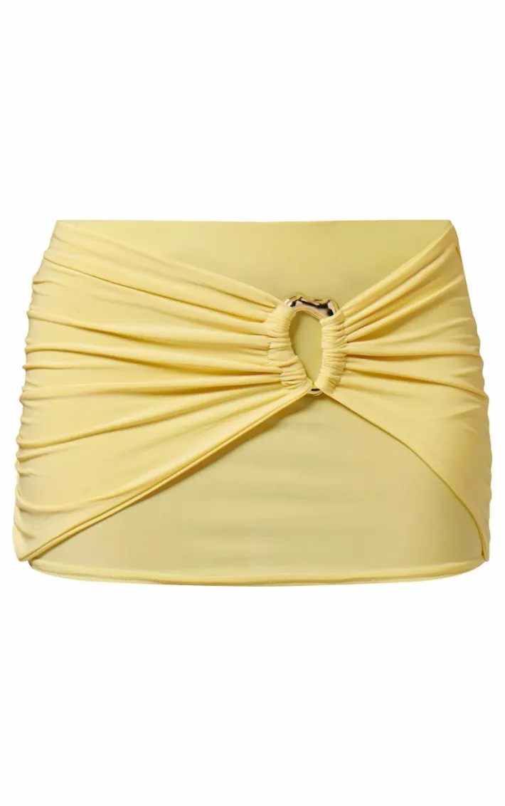 Sorbet Yellow Slinky Ring Detail Low Rise Micro Mini Skirt