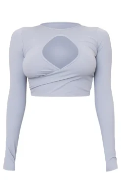 Steel Blue Sculpt Keyhole Long Sleeve Gym Top