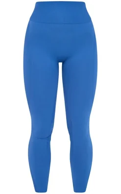 Steel Blue Seamless Contrast Rib High Waist Leggings