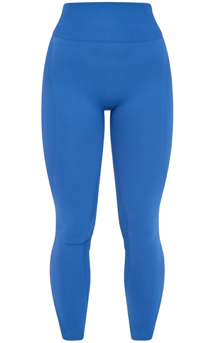 Steel Blue Seamless Contrast Rib High Waist Leggings