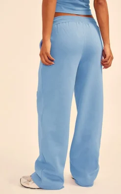 Steel Blue Smile Embossed Wide Leg Sweatpants