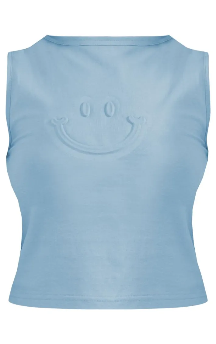 Steel Blue Smile Embossed Racer Longline Top