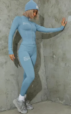 Steel Blue Stitch Detail Gym Leggings