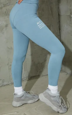Steel Blue Stitch Detail Gym Leggings