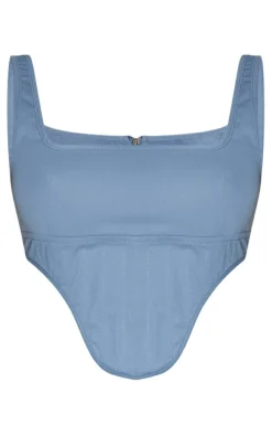 Steel Blue Twill Dip Hem Structured Cargo Corset