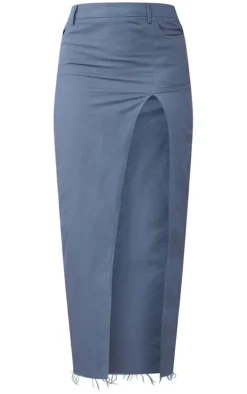 Steel Blue Twill Split Thigh Midaxi Skirt