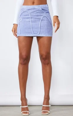 Steel Blue Washed Twill Piping Detail Mini Skirt
