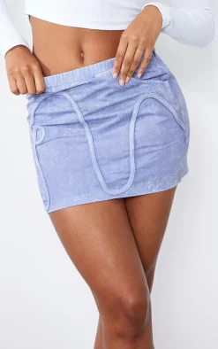 Steel Blue Washed Twill Piping Detail Mini Skirt