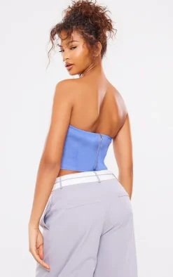 Steel Blue Woven Dip Hem Buckle Detail Top