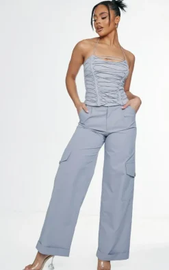 Steel Grey Woven Elastic Lace Up Corset