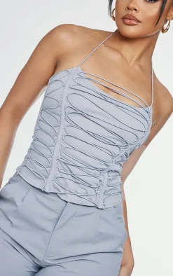 Steel Grey Woven Elastic Lace Up Corset