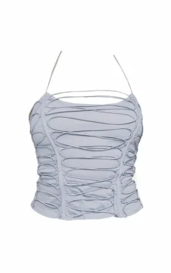 Steel Grey Woven Elastic Lace Up Corset