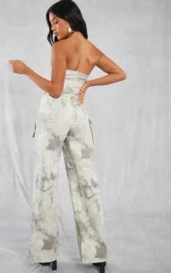 Stone Acid Wash Bandeau D Ring Belt Jumpsuit
